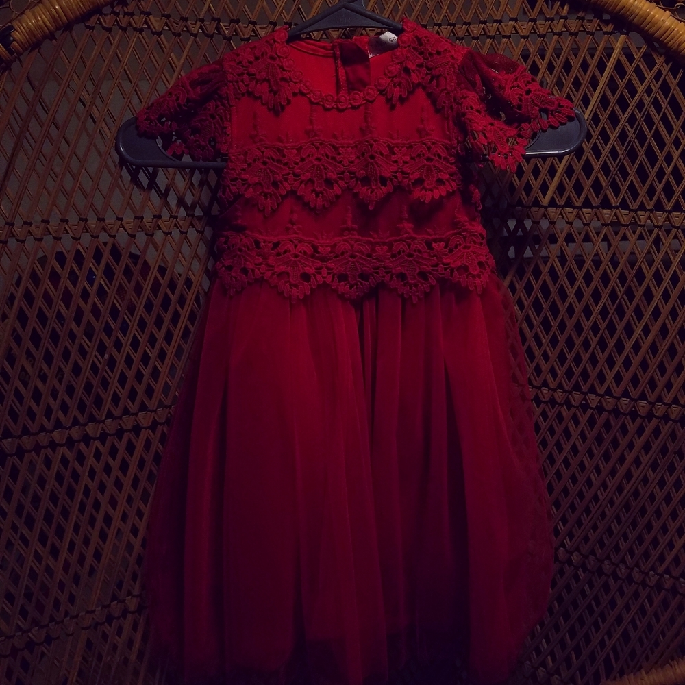 Trish Scully Child Dress Lace, Red Sz 3
